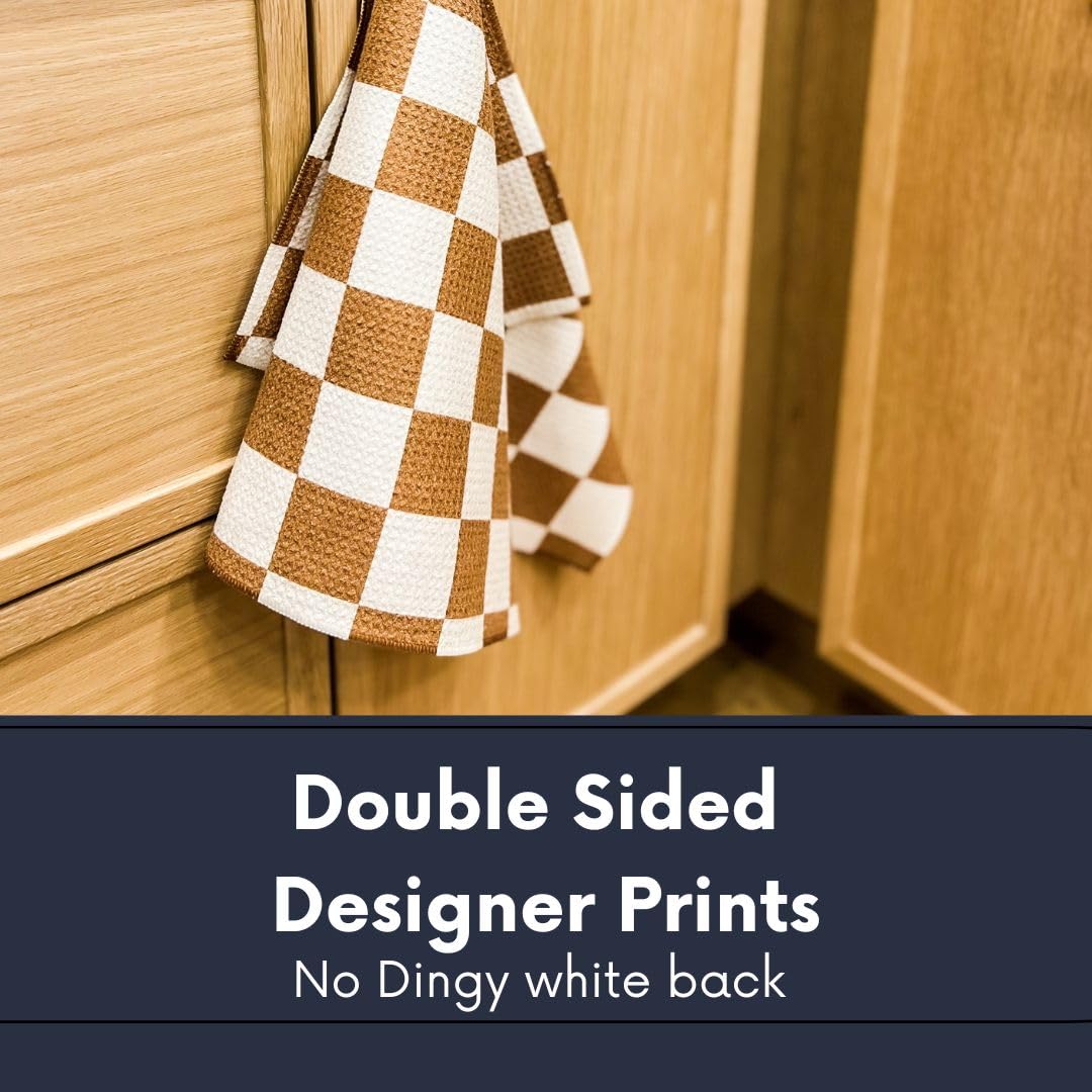 Desert Aqua || 3 Pack|| Double Sided || Not Your Ordinary Dish Towels || Waffle Weave Microfiber || Highly Absorbent || Hanging Loop || Dish Cloths || Modern || Designer Prints (Coffee)