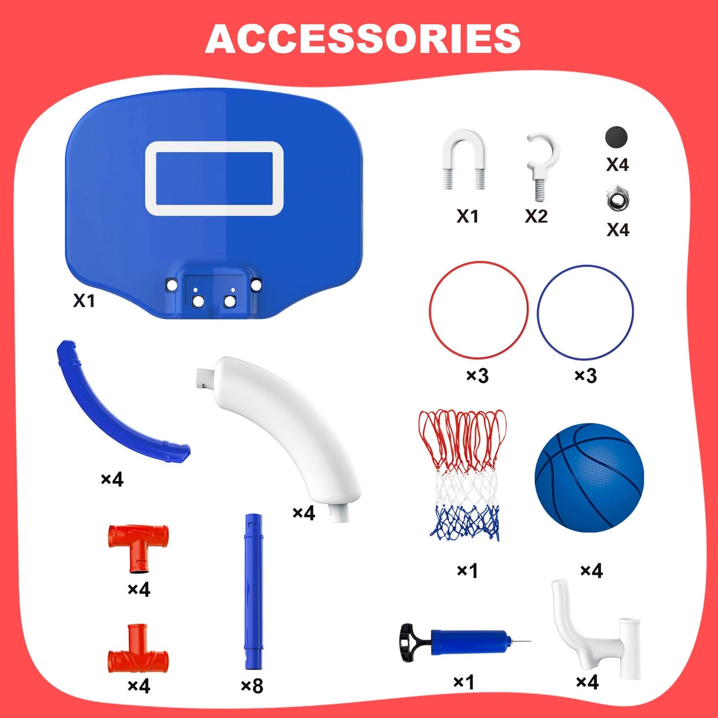EXCECAR 2-in-1 Floating Pool Basketball Hoop Set,Blue Swimming Pool Basketball Hoop with Backboard,Stable Water Basketball Hoop for Pool Party Fun & Outdoor Family Games