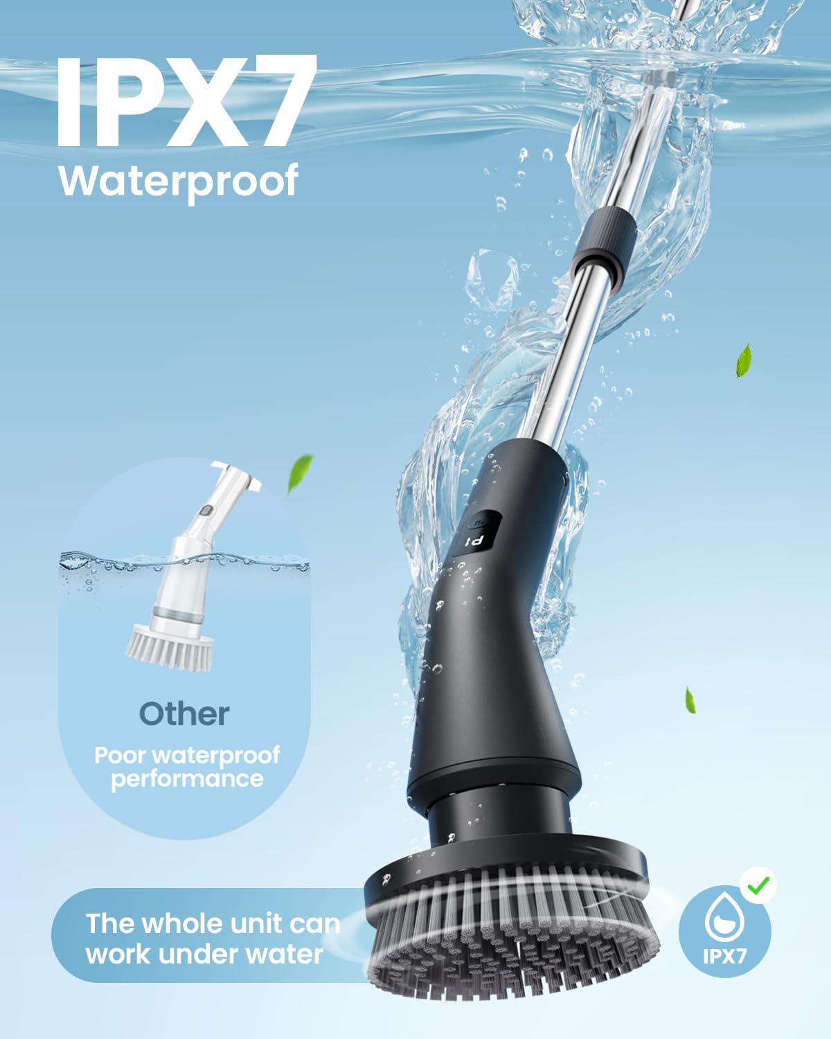 Topmako Electric Spin Scrubber, Upgraded IPX7 Cordless Cleaning Brush for Bathroom Shower, Household Cleaning Scrubber with 7 Brush Heads, Adjustable Long Handle and 2 Rotating Speeds for Tub Floor