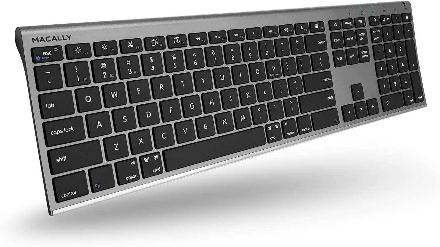 Macally Wireless Bluetooth Keyboard for Mac - Compatible Apple Keyboard Wireless for Mac iOS PC Android - Switch Between 3 Devices with Multi Device Mac Bluetooth Keyboard for MacBook Pro/Air, iMac
