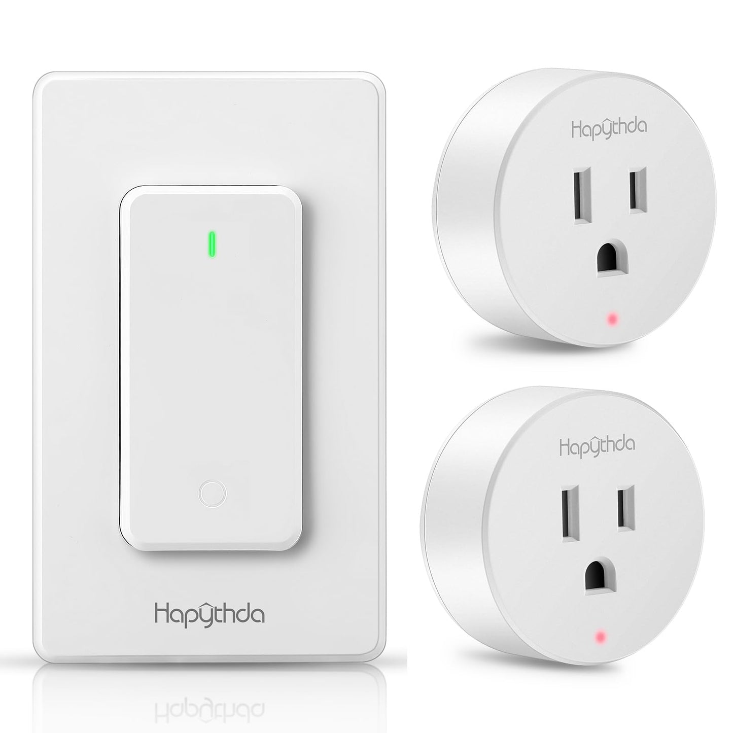 HAPYTHDA Remote Control Outlet, Wireless Wall Mounted Light Switch, 15A/1500W Remote Outlet for Light & Small Electrical Appliance, 300 Feet RF Range, Anti-Surge 4000V, 1 Remote and 2 Outlets