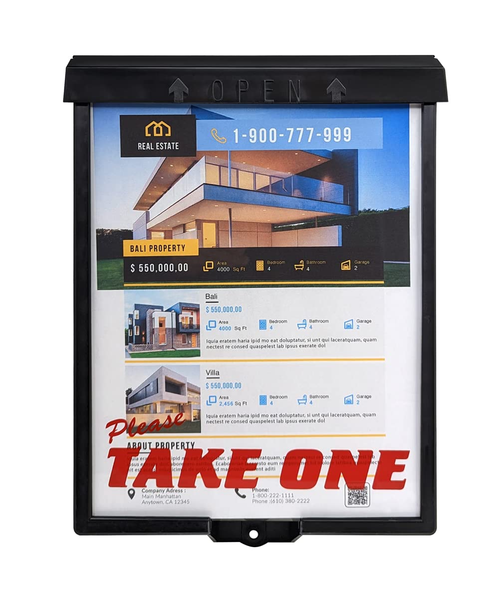Mediz Outdoor Real Estate Brochure Box with Snap Shut Lid, Take One Document Holder Can Hold 100, 8.5 x 11 Documents, Flyers, Literature and Other Outdoor Marketing Needs
