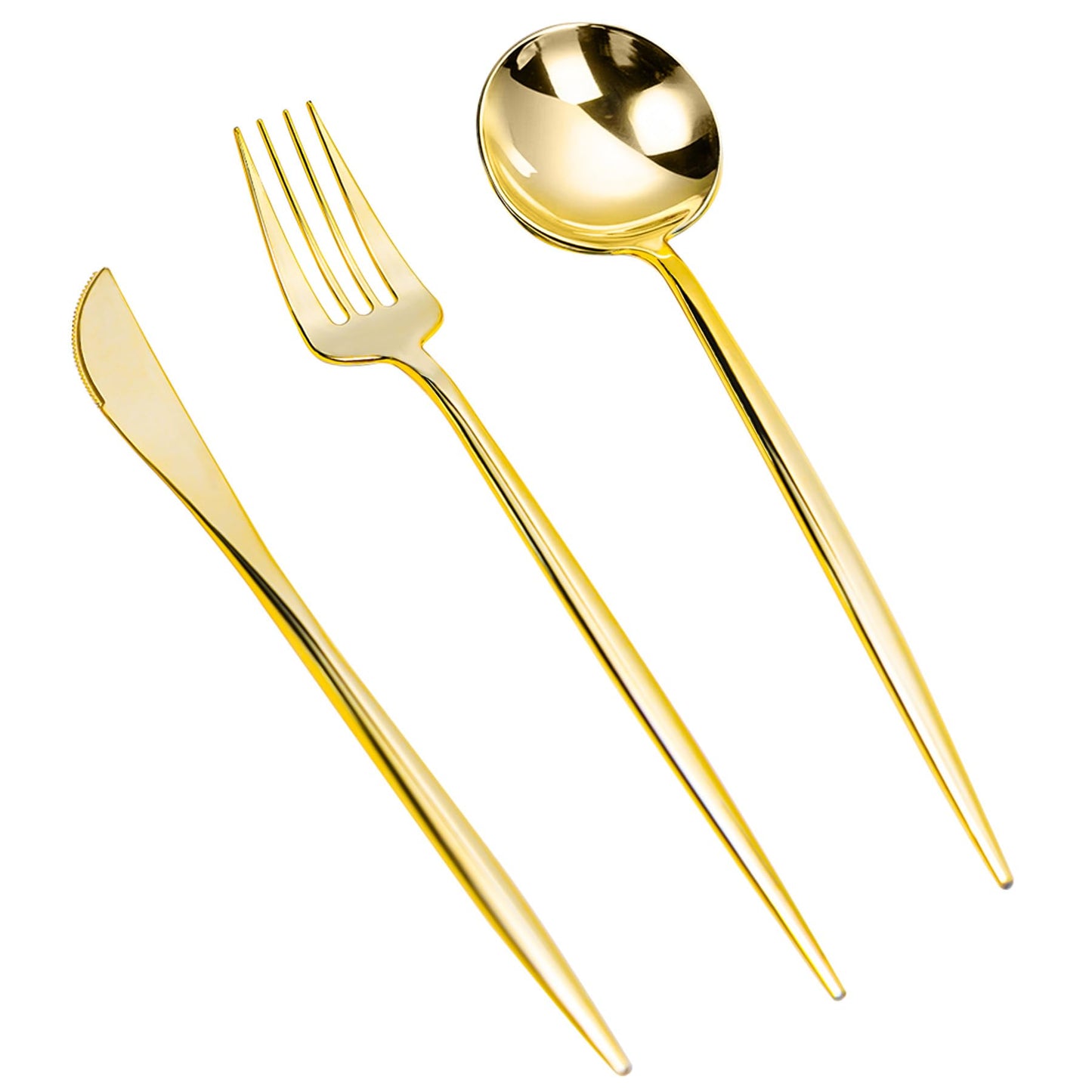LULLABY 300PCS Gold Plastic Silverware, Heavy Duty Disposable Utensils, Gold Plastic Cutlery Set Include 100 Forks, 100 Spoons, 100 Knives, Perfect Flatware for Party Wedding and Daily Use