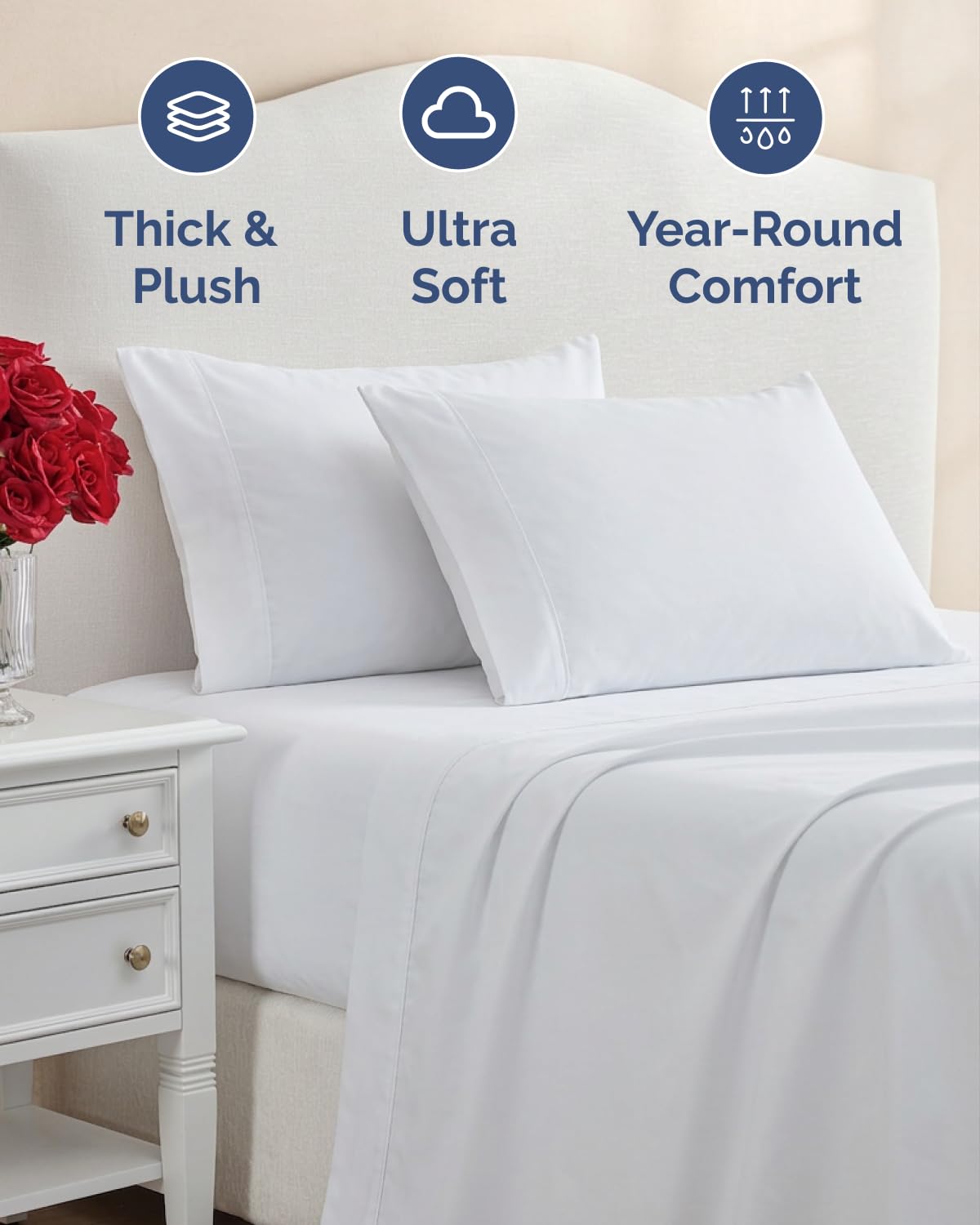 Extra Thick Heavyweight Queen Size 4 Piece Sheet Set – High End Super Luxury Bed Set – Premium Heavyweight Hotel Quality Sheets with Deep Pockets - Easy-Fit - Ultra-Soft, Warm & Wrinkle Free - White