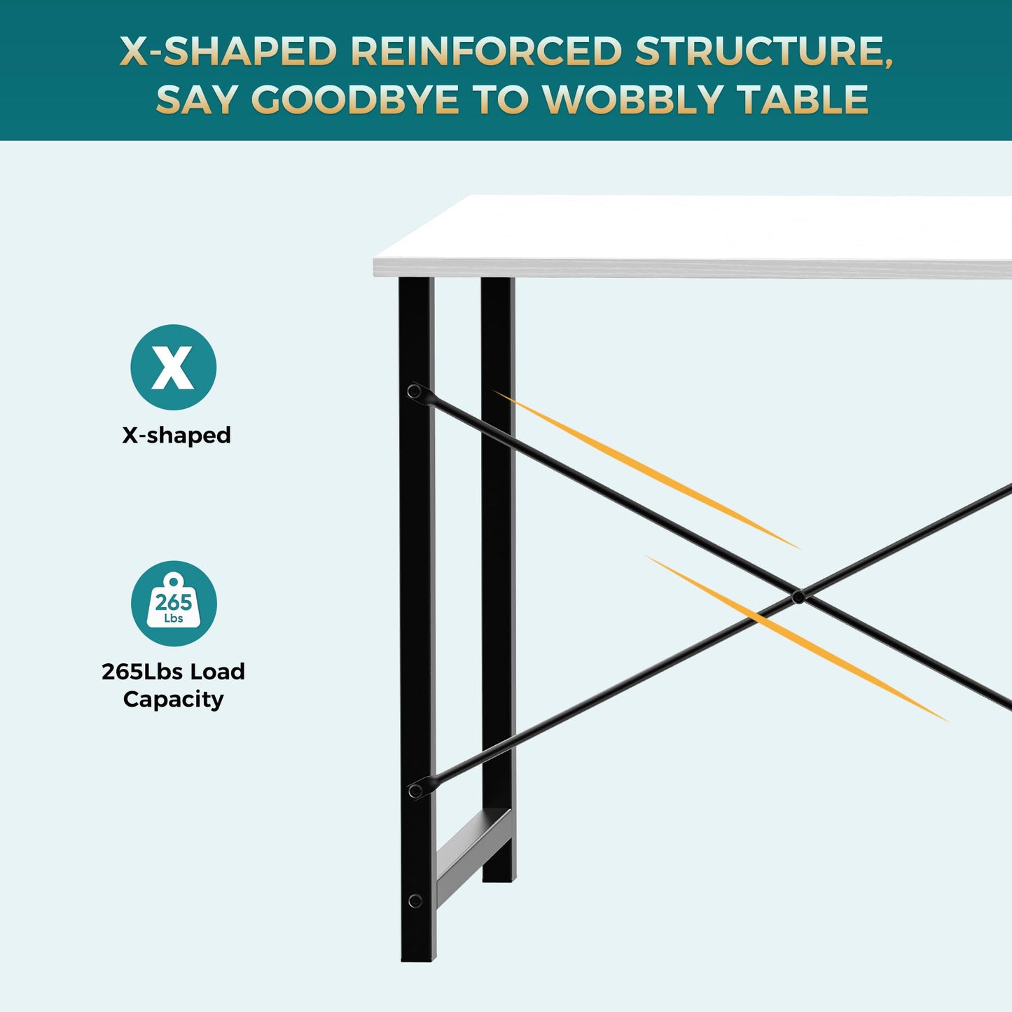 DUMOS 47 Inch Computer Desk for Home Office, Modern Study Work Table Simple Modern Style for Bedroom Small Space, Writing Desks with X-Shaped Reinforcement, Wood White