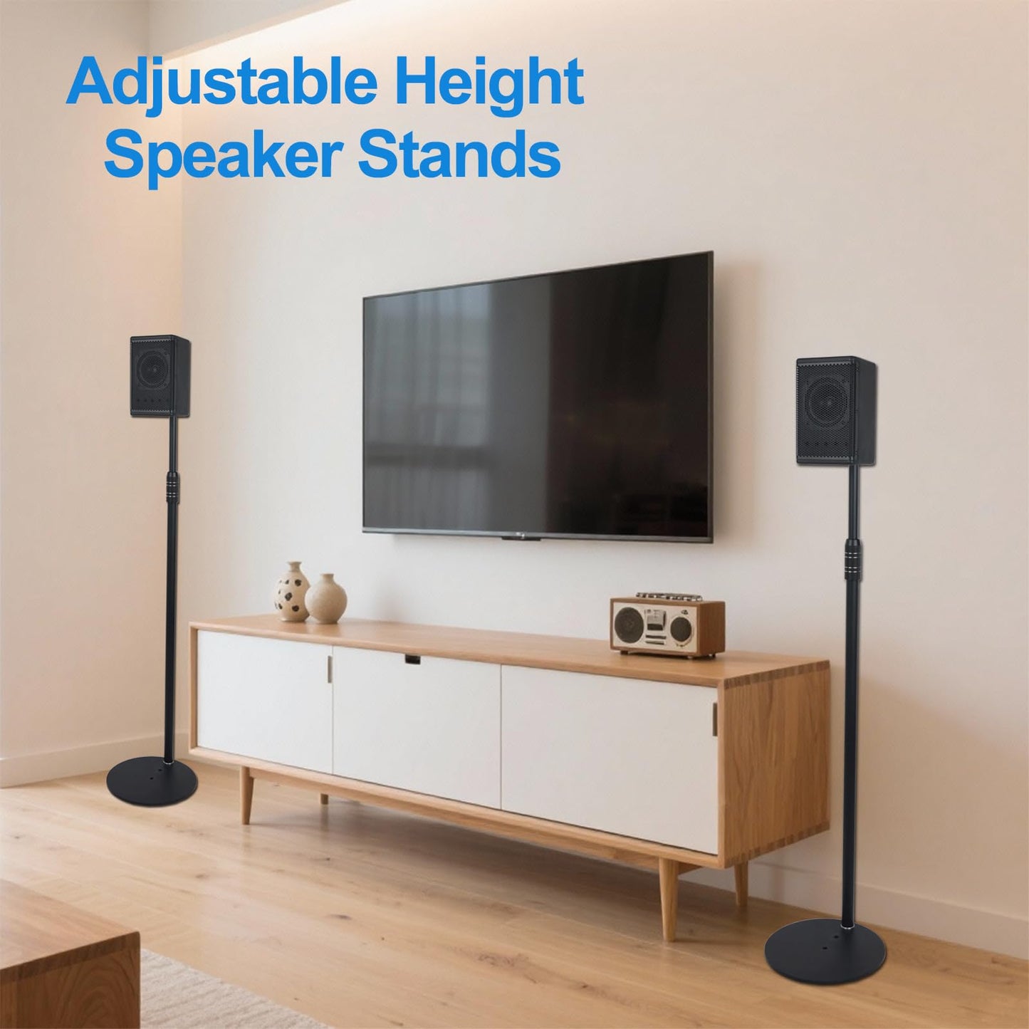 Howonder Speaker Stands,All Metal Speaker Stands Pair for Satellite & Small Bookshelf Speakers，Adjustable Height from 33" to 48",Holds up to 8.8 lbs,Easy DIY Assembly,HD-718,2 Packs,Black