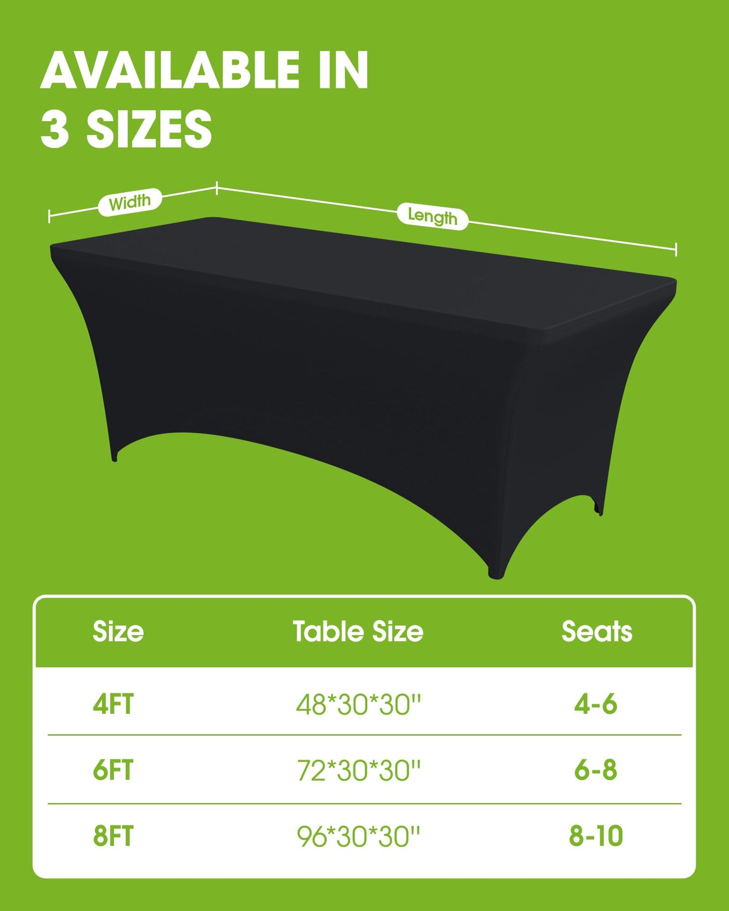 Pureegg Spandex Tablecloth 6ft - 6 Pack, Fitted and Tight Cloth for Rectangle Table, Wrinkle-Free and Stretch Table Cover for Party, Wedding, Banquet and Birthday, Black