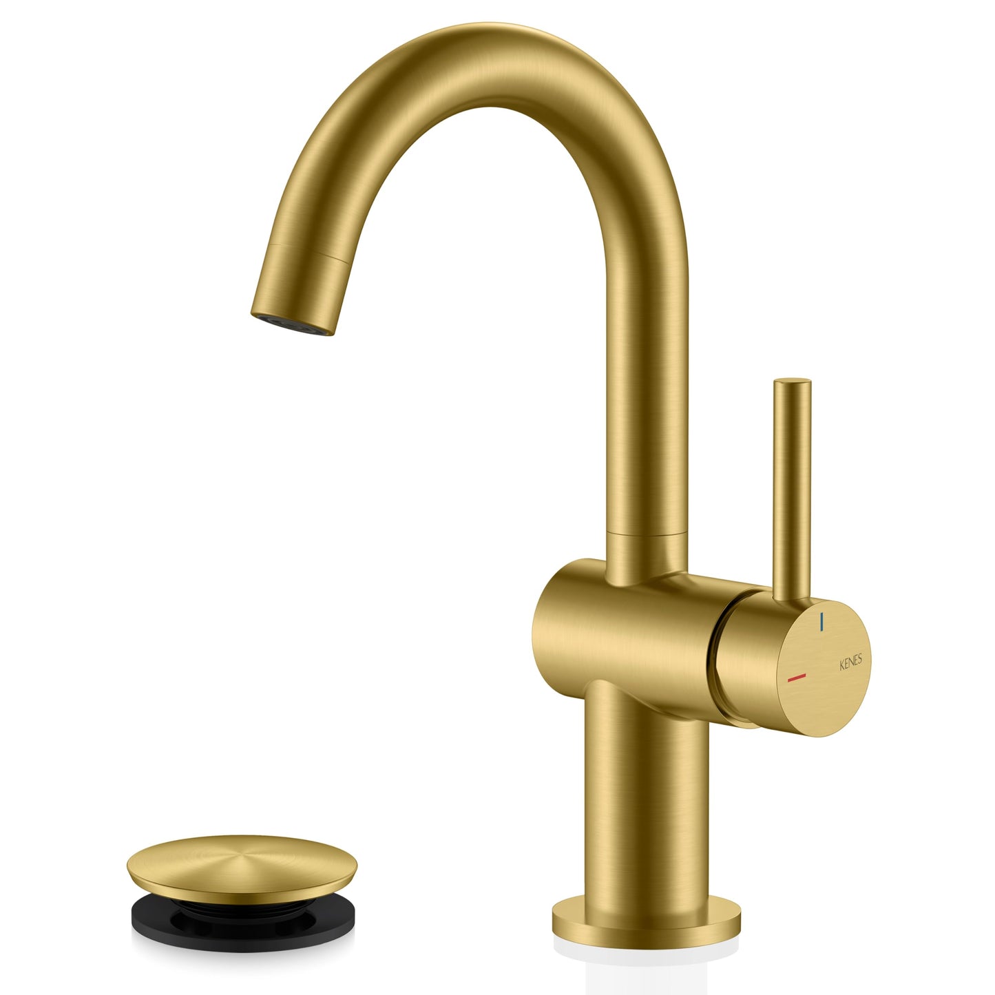 KENES Brushed Gold Single Handle Bathroom Faucets Modern Prep Wet Bar Sink Faucets Bathroom Sink Faucet with Drain Assembly & Deck Plate, Farmhouse RV Camper Outdoor Utility Faucet, KE-9005B-4