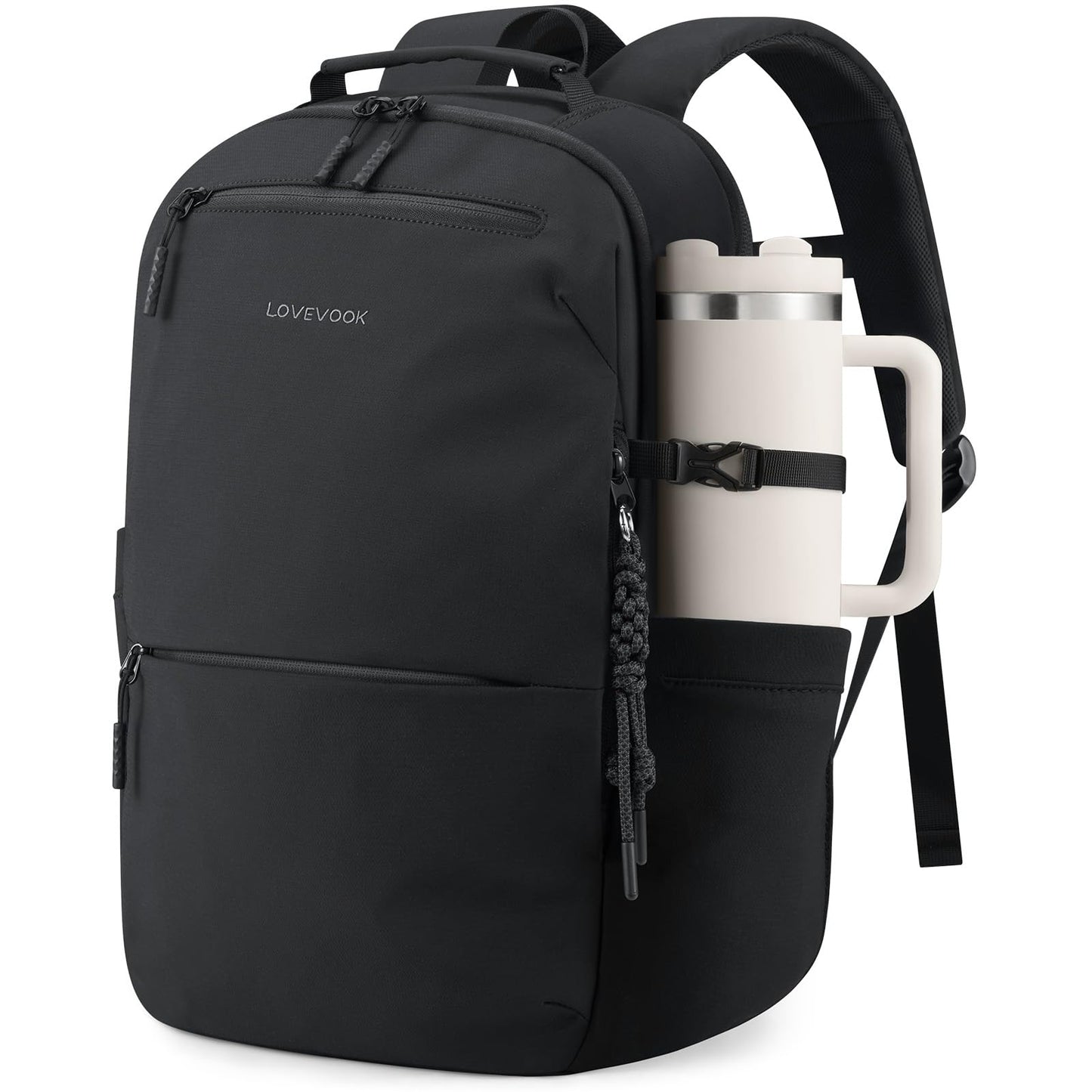 LOVEVOOK Laptop Backpack for Women Men with Giant Tumbler Holder - 15.6Inch Work Computer Travel Backpack with Laptop Compartment, Water Resistant, Cute Commuter College Teacher Nurse Purse Bag,Black