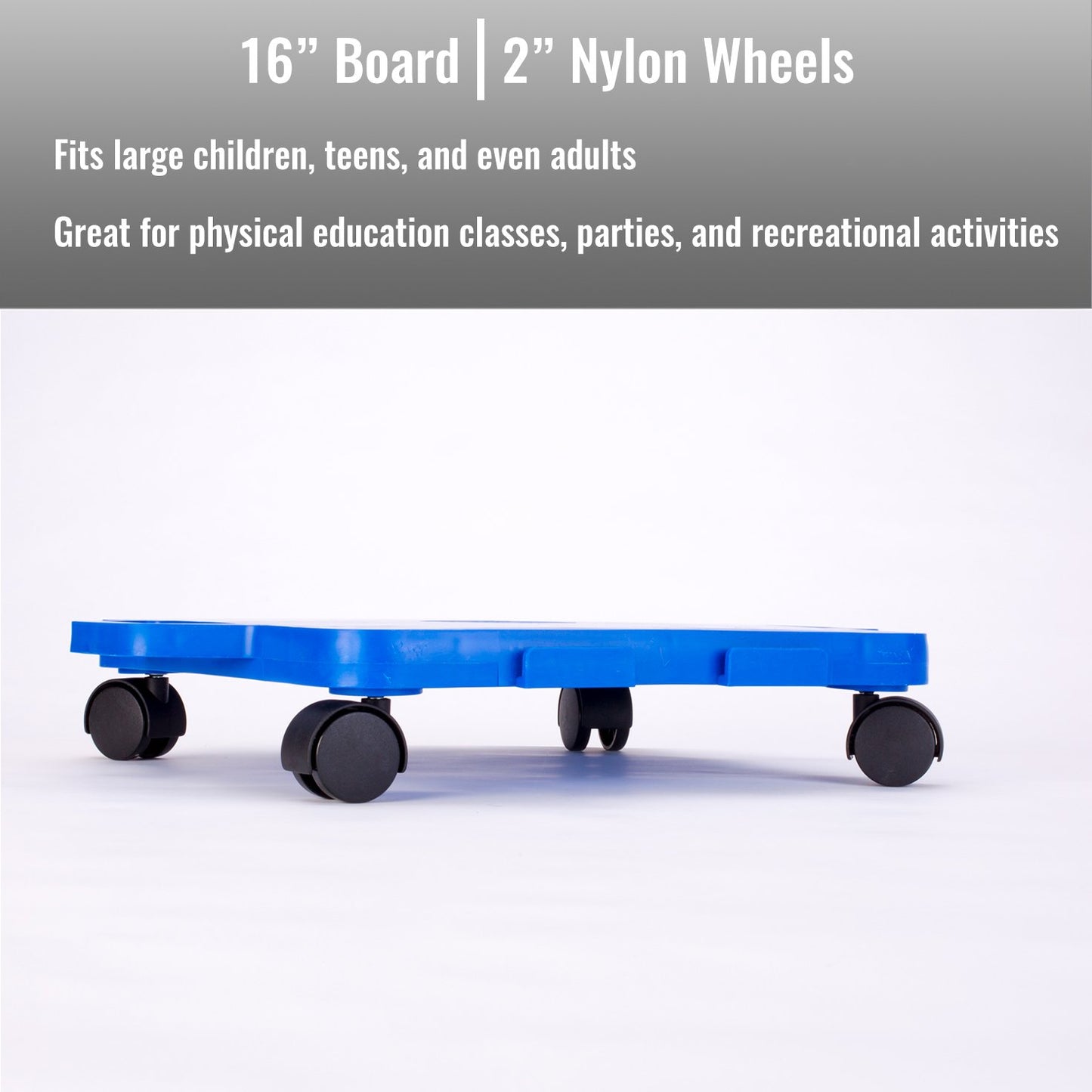 Cosom Scooter Board, 16 Inch Children's Sit & Scoot Board with 2 Inch Non-Marring Nylon Casters & Safety Guards for Physical Education Class, Sliding Boards with Safety Handles, Blue