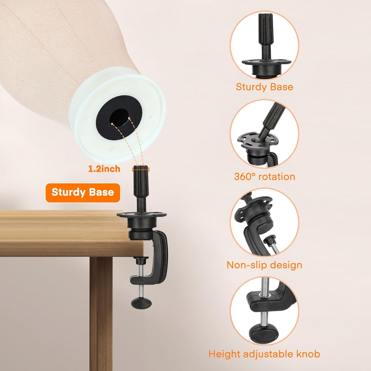 GHWMYD 22 Inch Canvas Wig Head Mannequin HeadWig Stand Tripod Manikin Canvas Head Set for Wigs Making Display Styling Head with Tripod Table Clamp Wig Caps Pins Set Hair Brush, Clips (Beige
