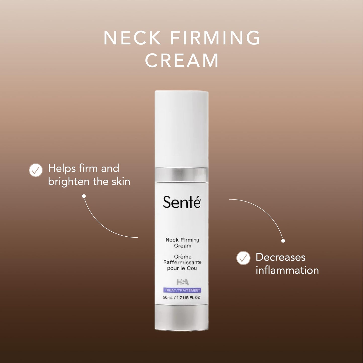 Sente Neck Firming Cream - Advanced Anti-Aging Firming and Lift Cream with Patented HSA, Caffeine and Vitamin C - 1.7 Oz