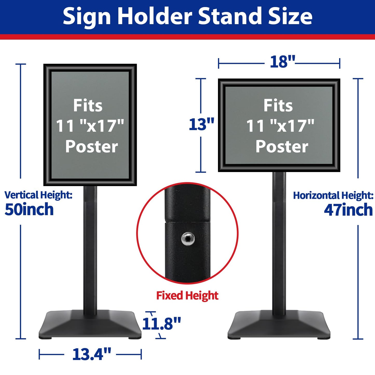 VAIIGO Pedestal Sign holder Stand 11x17inch Adjustable Standing Floor Sign Stand with Heavy Base & Snap Frame Display Stand for Indoor Outdoor Business Store Sign Holder Poster Stand (Black)