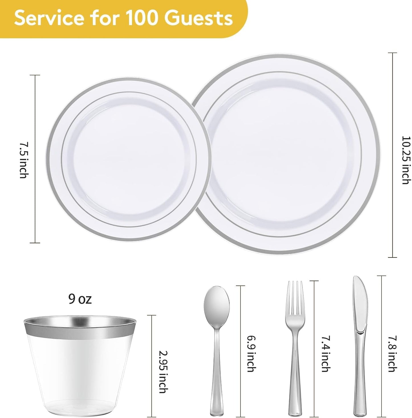 Goodluck 420Pieces silver Disposable Plates for 70 Guests, Plastic Plates for Party, Dinnerware Set of 70 Dinner and 70 Dessert Plates, 70 Spoons, 70 Forks, 70 Knives, 70 Cups