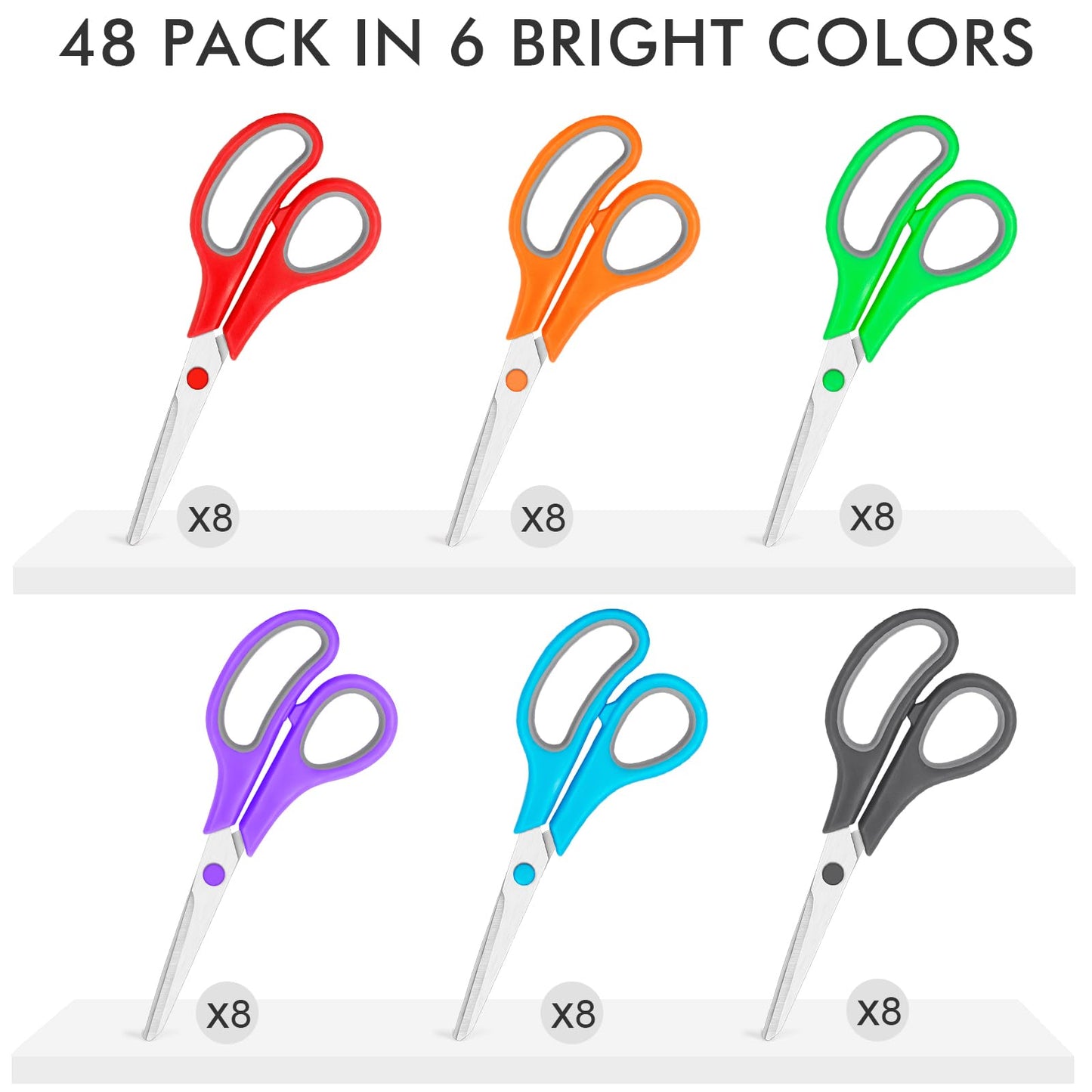 48 Pack Scissors Bulk, 8 Inch Sharp Scissors All Purpose for Office School Classroom, Shear Fabric Sewing Craft Cutting Paper for Adults Teachers Students, School Supplies for Right/Left Handles