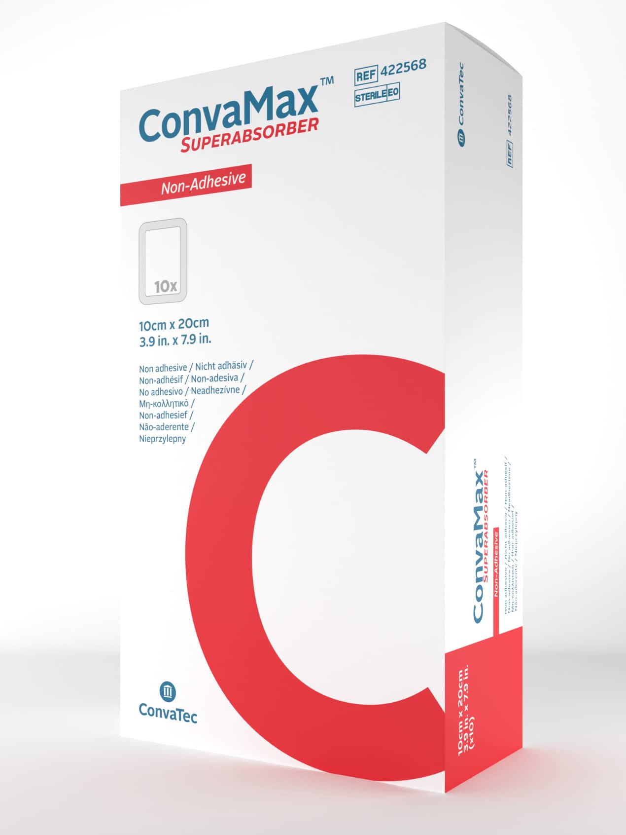 ConvaTec ConvaMax Superabsorber Non-Adhesive 4"x8" Soft Absorbent Wound Dressing with High Fluid Retention, 422568, Box of 10