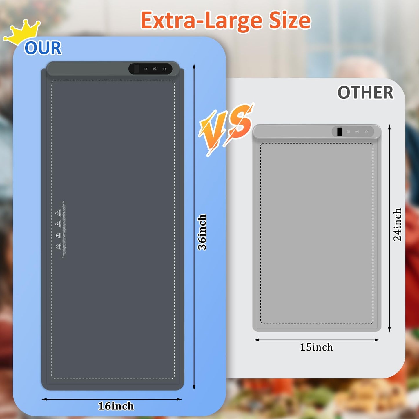 OcePor Warming Mat for Food,(XXL 36"x16") Electric Warming Tray,Extra Large Food Warmer Mat,Warming Pads for Food,Portable Heating Mat for Buffet,Parties,Buffets Party(Gray)