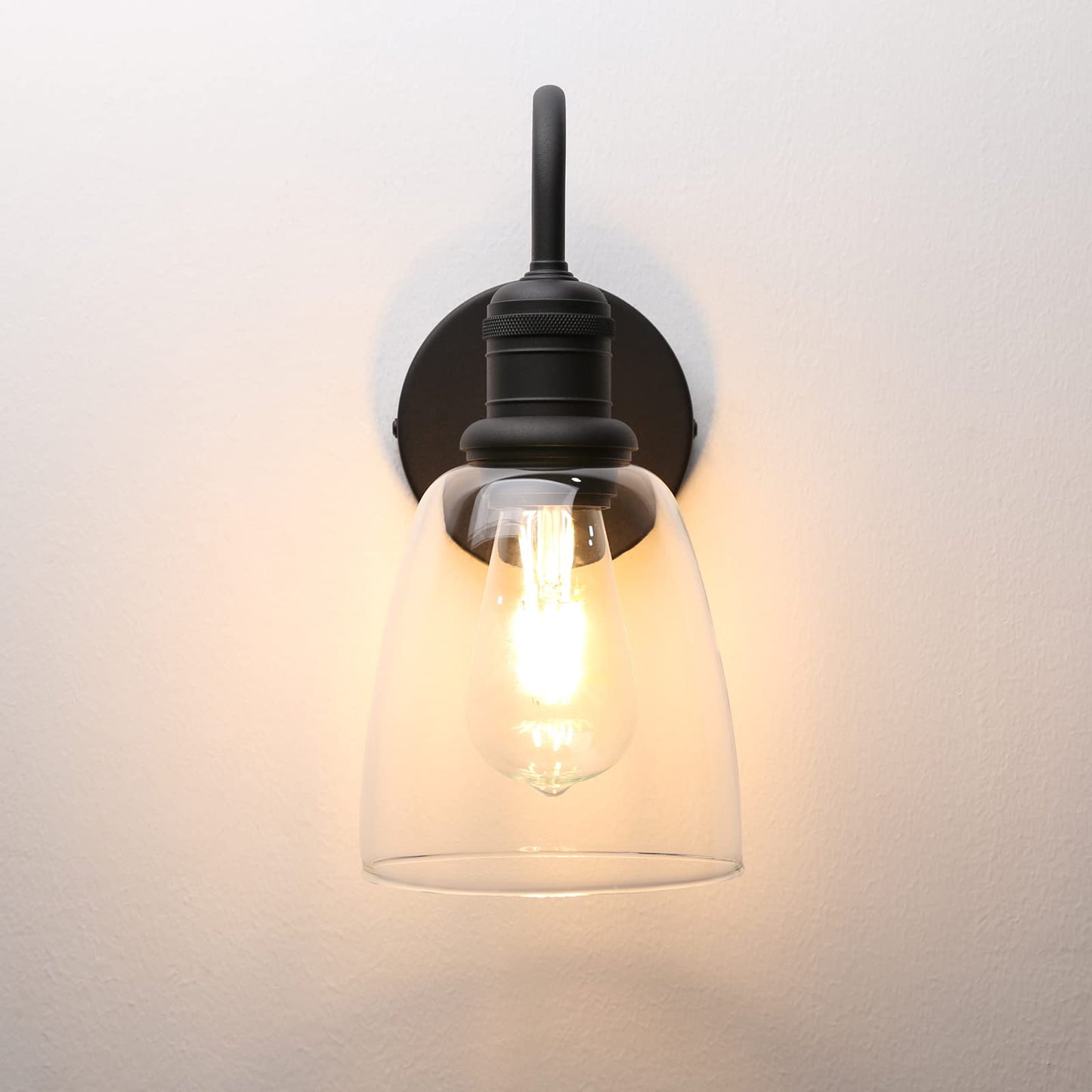 JIMUBEAM 1-Light Vintage Gooseneck Wall Sconce Lamp with Cloche Clear Glass Shade, Industrial Indoor Wall Light Fixture for Bathroom Living Room Bedroom Over Kitchen Sink
