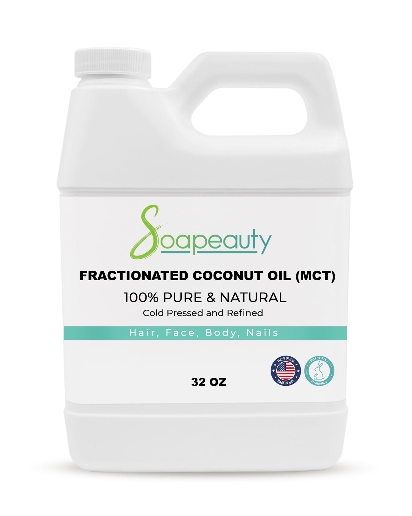Soapeauty FRACTIONATED COCONUT OIL Cold Pressed Refined | 100% Natural Available in Bulk | Carrier for Essential Oils, Face, Skin, Hair Moisturizer, Soap Making | 32 fl oz