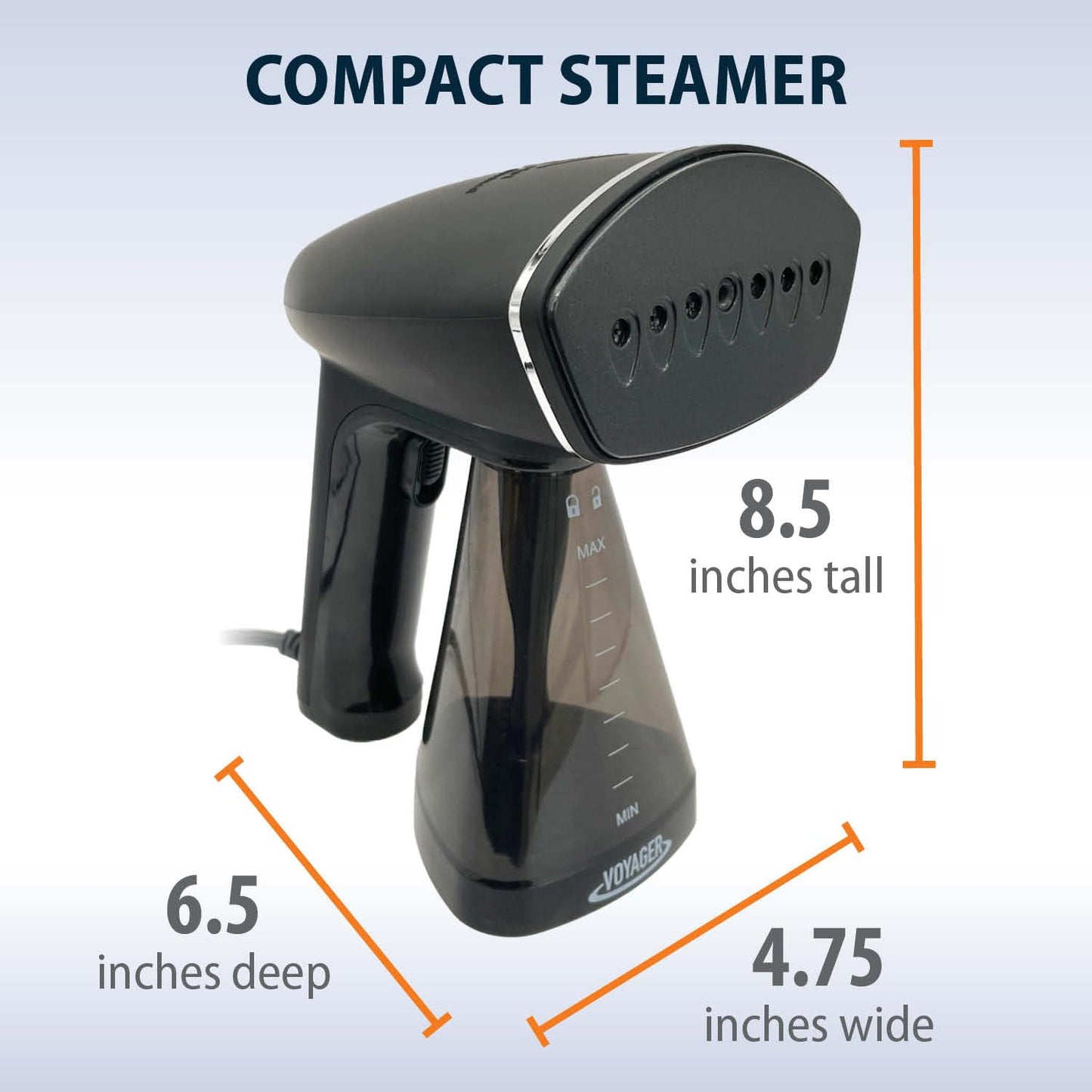 Voyager Cloud Handheld Clothes Steamer, 1650W power, Lightweight Garment and Fabric Steamer, Matte Black