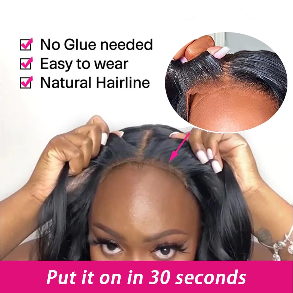 BLOCKICE Wear and Go Glueless Bob Wigs Human Hair Pre Plucked Body Wave Lace Front Wigs 14Inch