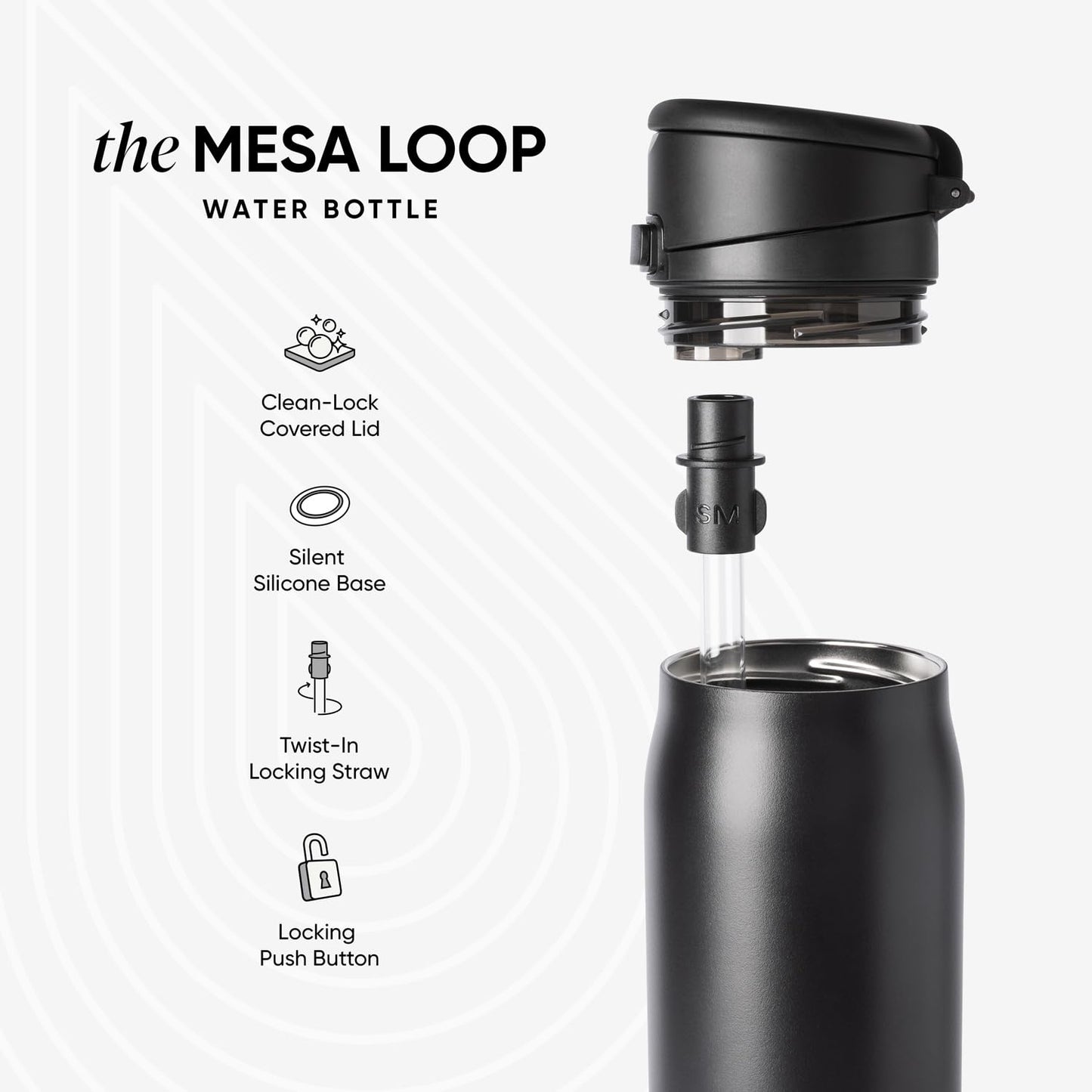 Simple Modern Mesa Loop Water Bottle with Covered Straw and Handle | 30oz Cup Holder Friendly Insulated Stainless Steel Bottles for Travel, Sports and School | Strawberry Fields