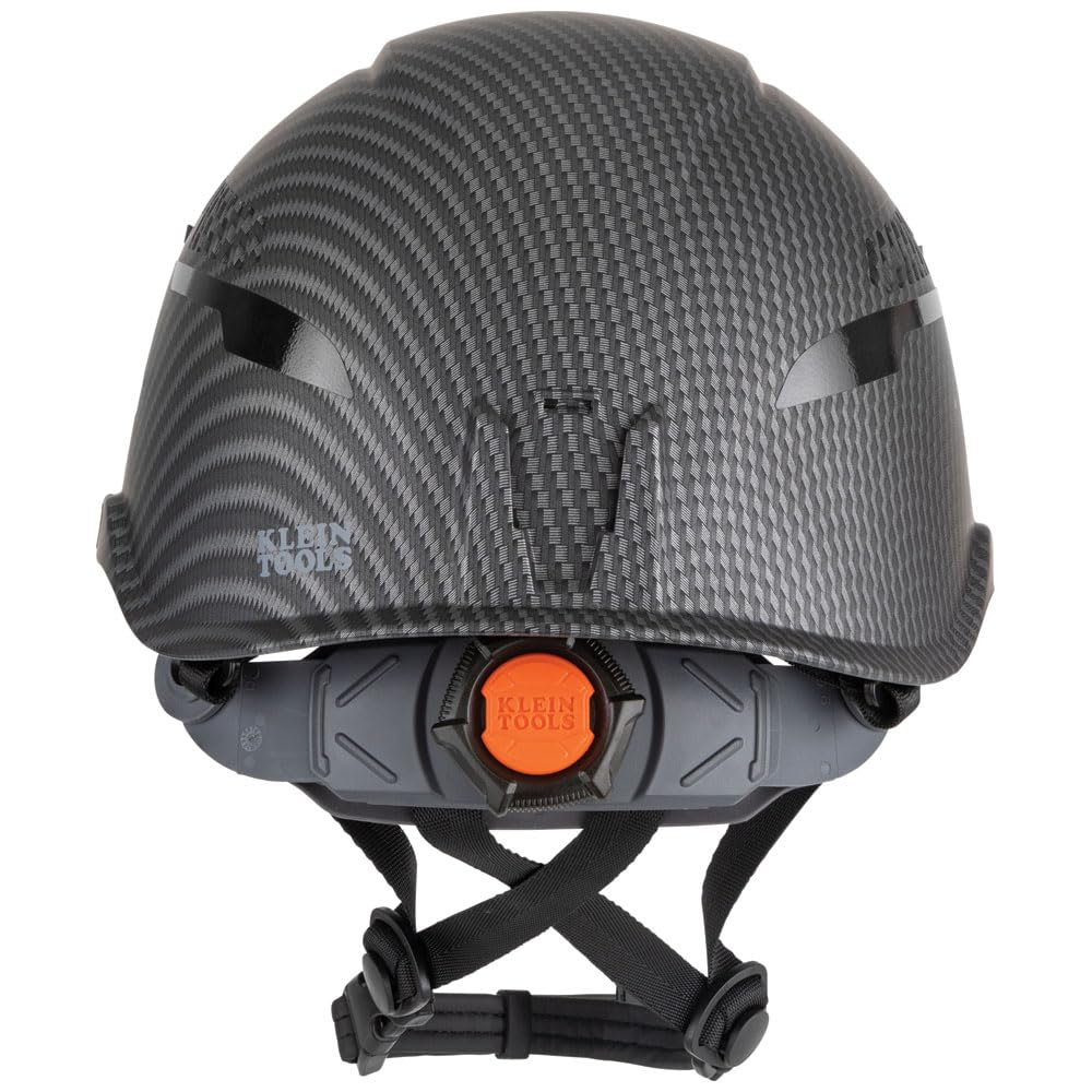 Klein Tools 60516 Safety Helmet, Vented Class C Safety Hard Hat, Removable Chin Strap, Premium KARBN Pattern, Adjustable Vents