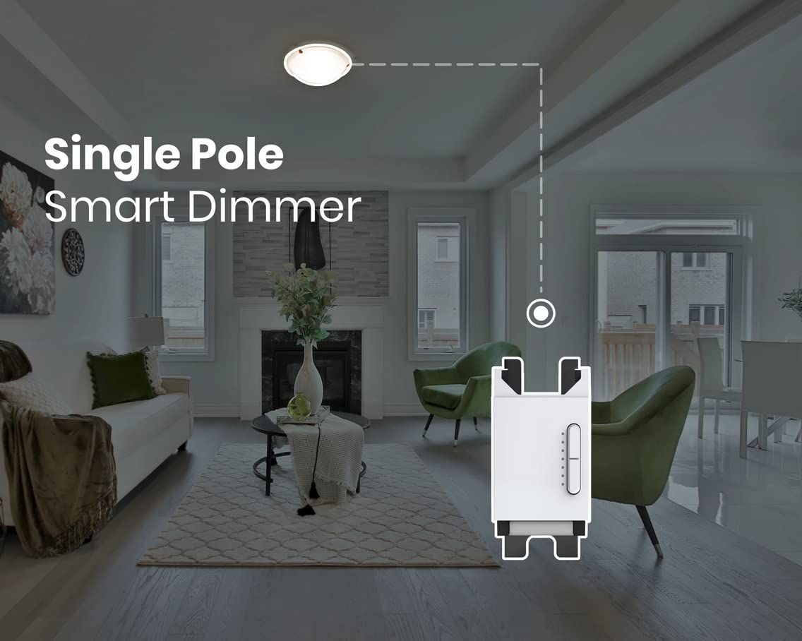 Smart Dimmer by Deako, Single-Pole, Rocker-Style Dimming, 2.4 GHz Wi-Fi, Programmable, Remote App, Voice Control w/Alexa, Google Assistant, Samsung, No Hub Required, Neutral Wire Required, White