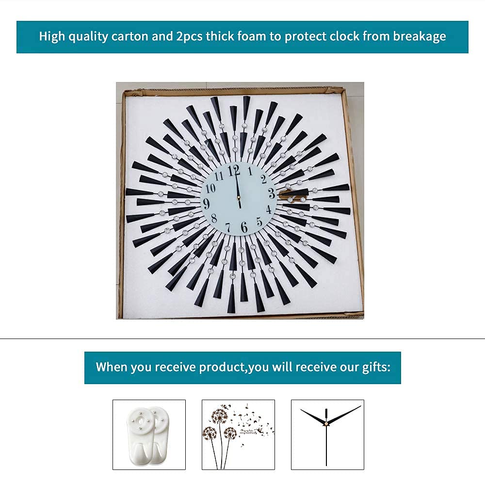 JUGV Large Wall Clock Decorative Wall Clocks 3D Non-Ticking Silent Quartz Clocks with Arabic Numerals for Living Room Home Kitchen Decor