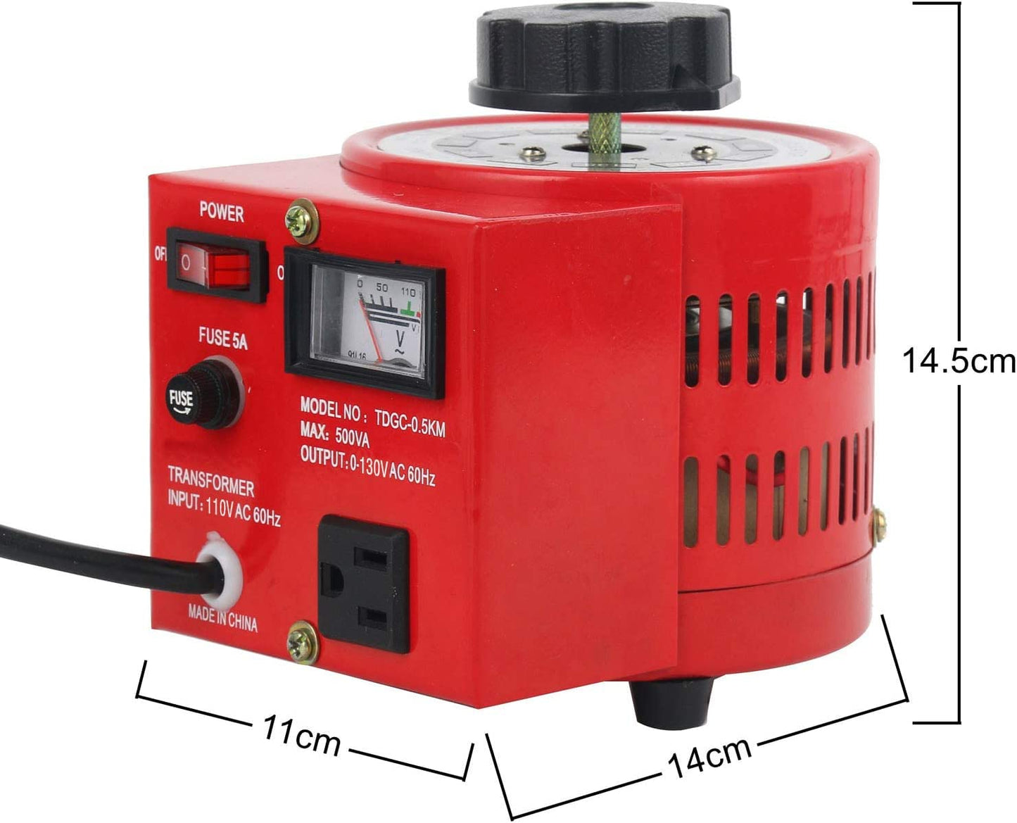 YaeCCC Auto Voltage Transformer AC Variable Voltage Converter Transformer 110VAC Input, 0-130VAC (500W)