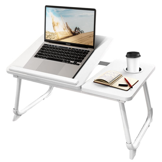 CloudTrip Laptop Desk for Bed or Couch, Lap Desk, Woking in Bed Desk, Home Office Desks, Breakfast Tray, Desk with Cup Holder, Watching Movies in Bed, Laptop Stand for Bed, Fordable Legs Desk (White)