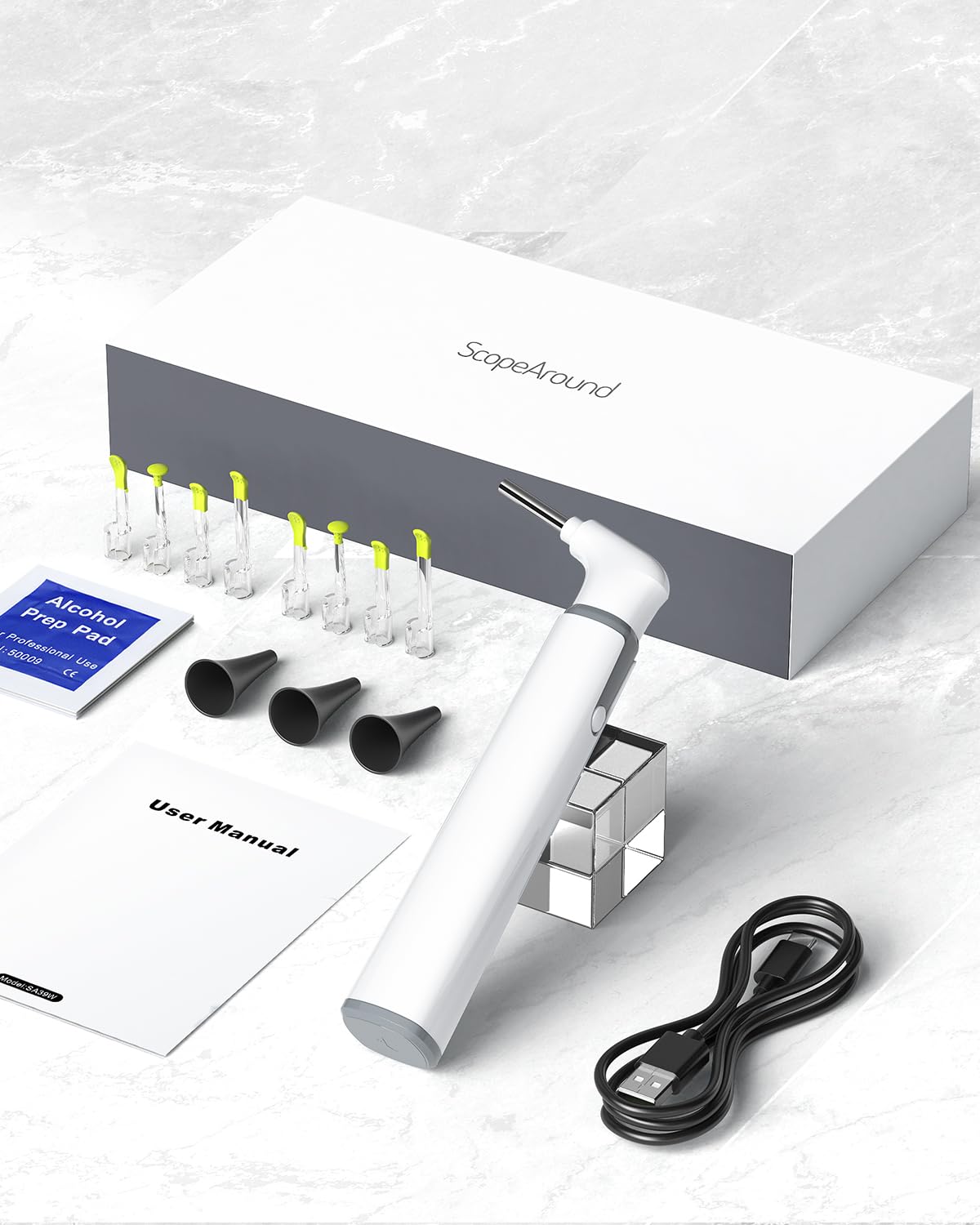 ScopeAround Otoscope with Light, Ear Camera with Dual View, 720pHD WiFi Ear Scope with 6 LED Lights, 3.9mm Lens Otoscope Camera for Kids and Adults, Ear Scope Compatible w/Android and iPhone