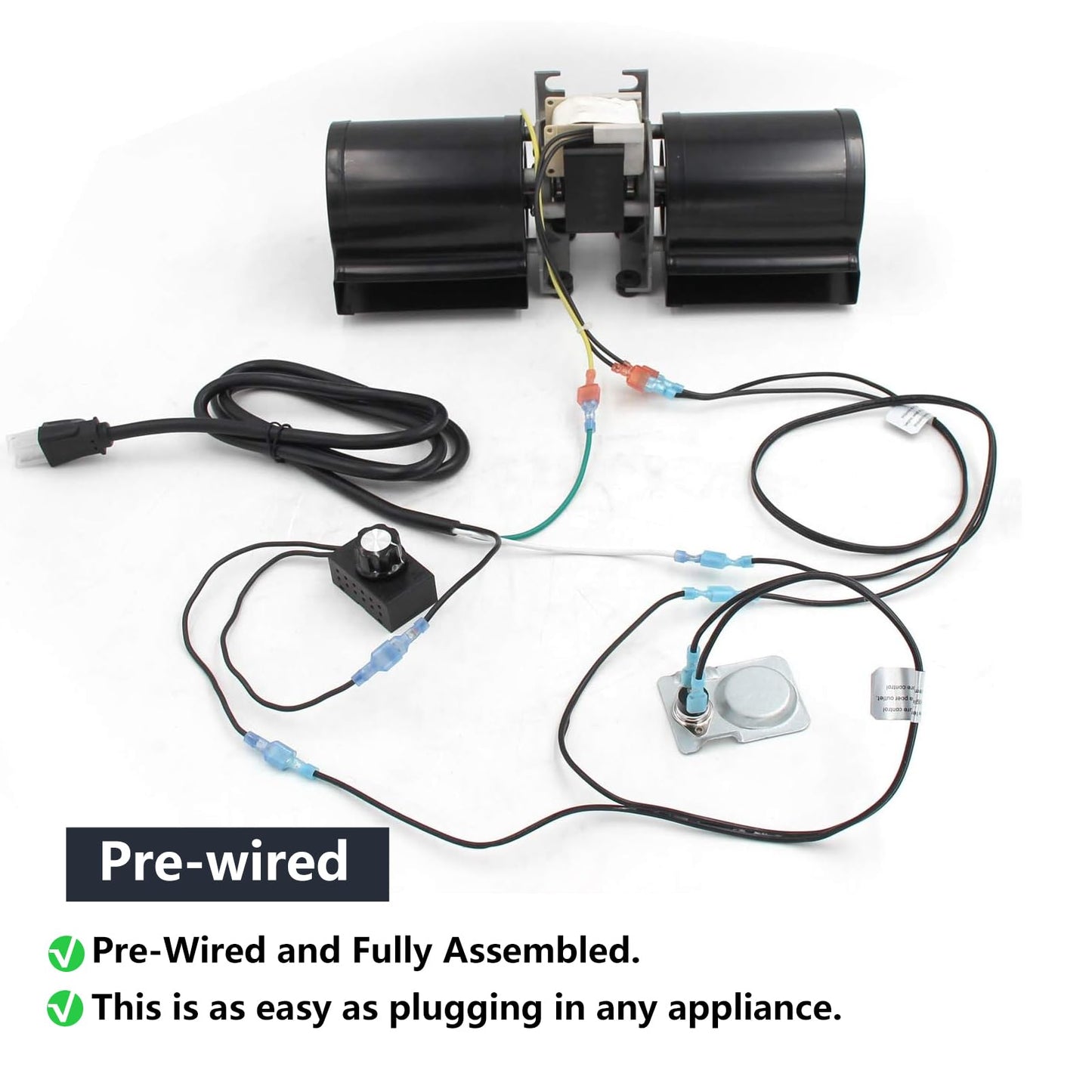 Hongso Pre-Wired GFK-160 GFK-160A BM-1288 Fireplace Blower Fan Kit for Heat N Glo 6000CLX, Quadra Fire 7100, Heatilator, GTI, Fasco, Hearth and Home, Royal, Jakel, Nordica, Regency Wood Stove Insert