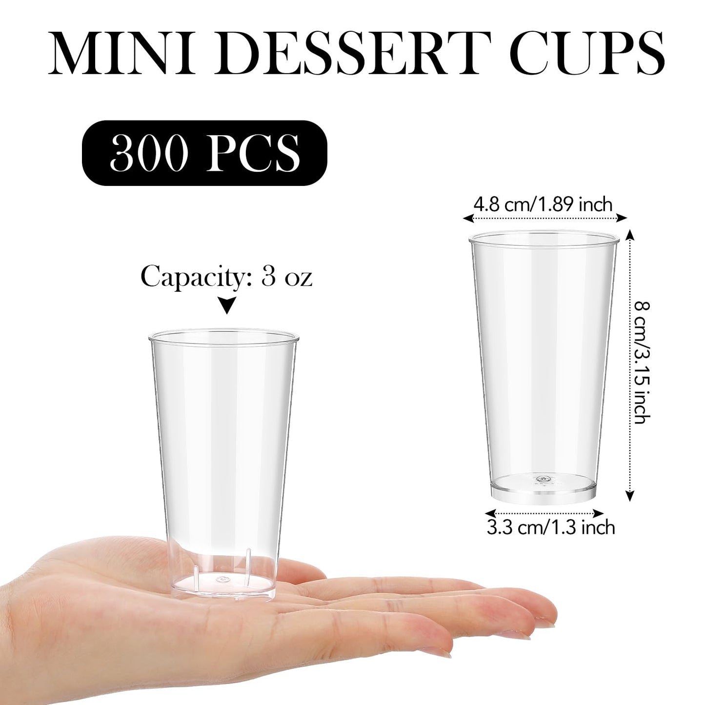 Uiifan 300 Pcs 3 oz Mini Dessert Cups Plastic Appetizer Cups Tall Round Clear Dessert Shooter Disposable Parfait Serving Cups Bowl for Tasting Party Puddings Ice Cream Wedding Birthday Party