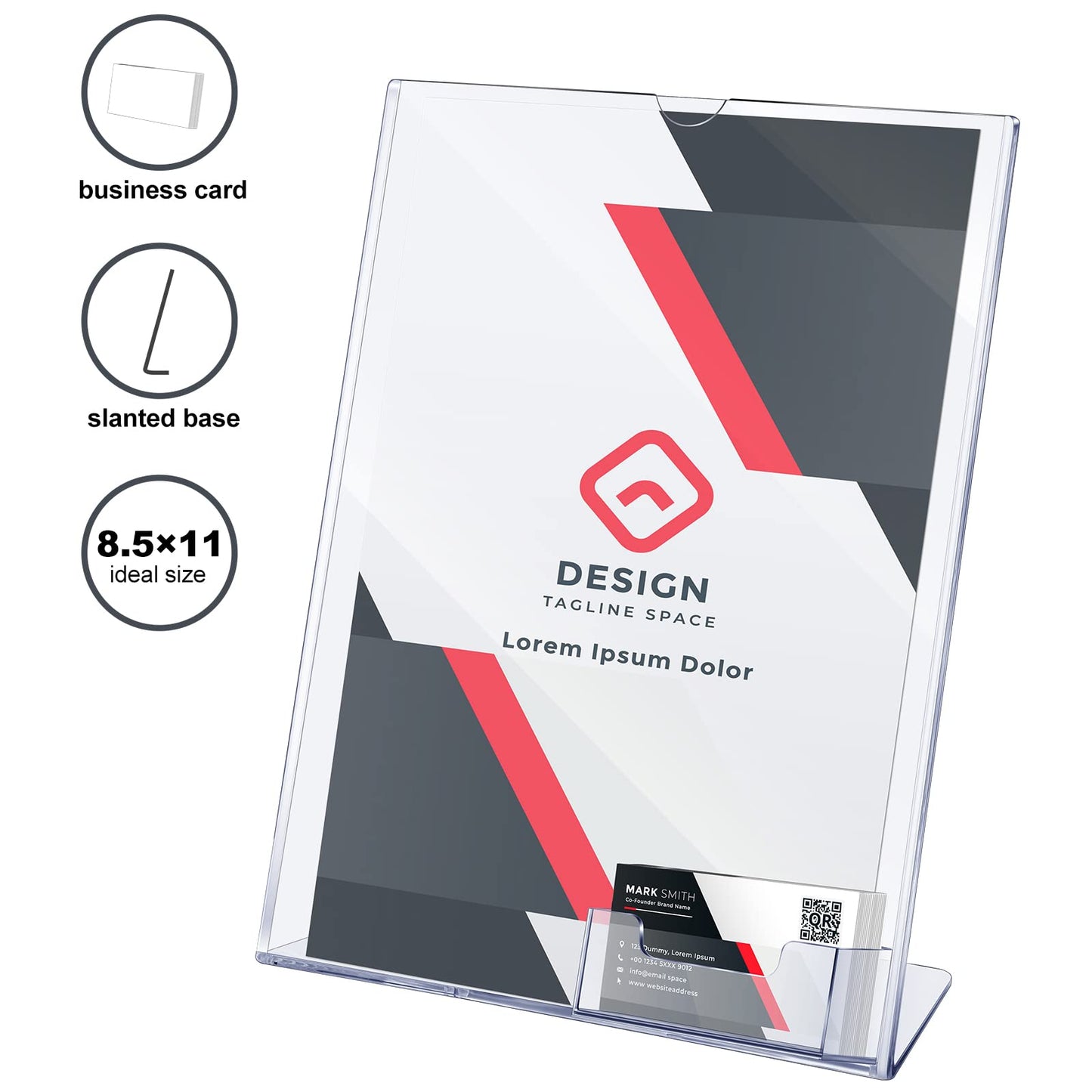 Vicenpal Acrylic Sign Holder with Business Card Holder, 8.5 x 11 Clear Brochure Display Stand Flyer Stand with Business Card Pocket for Magazine Pamphlet Booklets Menu Desktop(8 Pcs)