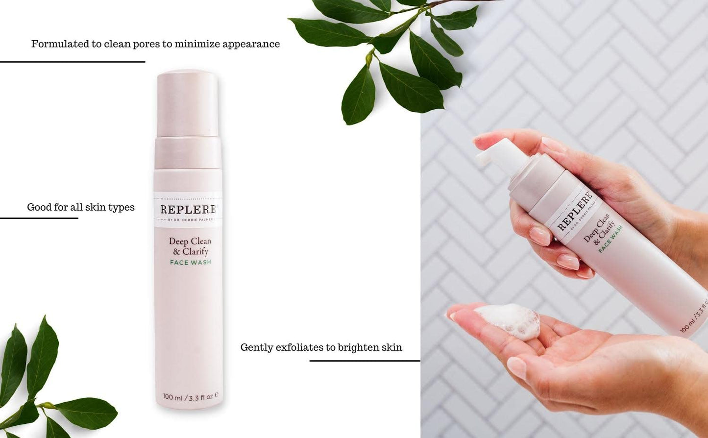 Replere Deep Clean & Clarify - All Natural Exfoliating Face Wash with Coffea Arabica, Green tea and Vitamins A & E