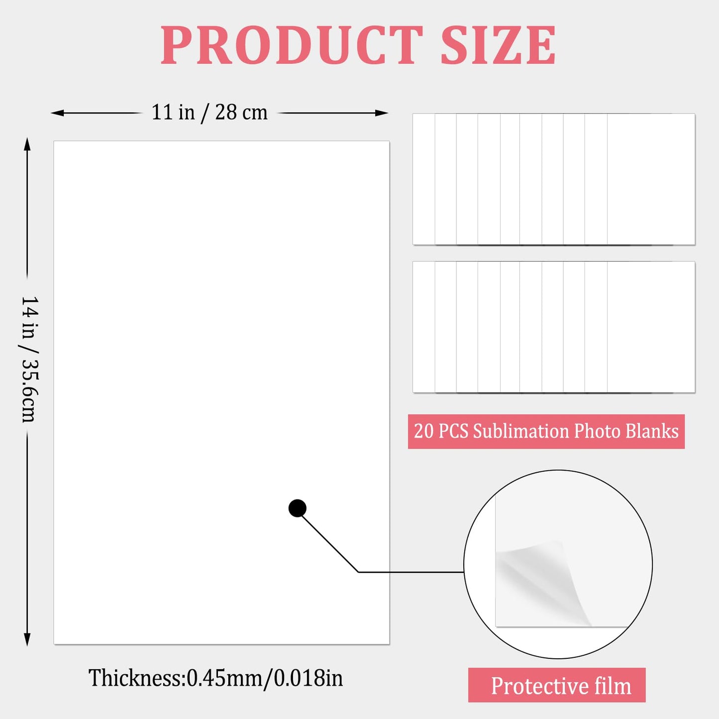 20 Pcs Metal Sublimation Photo Blanks 11x14 Inch - 0.45mm Thick Aluminum for DIY Sign, Wall Poster Frame, Crafts, Gift, Home Decor