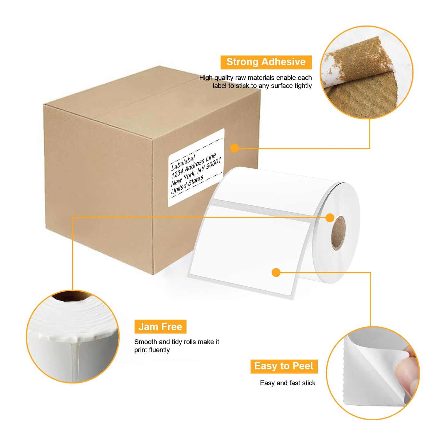 (6000 Labels 3-Proof 1" Core) Labelebal 12 Rolls 4" x 3" Direct Thermal Label (101mm x 76mm) Multipurpose Shipping Address Mailing Barcodes Stickers Compatible for Zebra & Rollo Desktop Label Printer