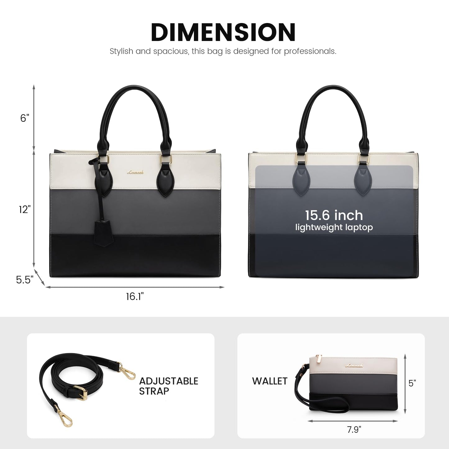 LOVEVOOK Laptop Tote Bag for Women, Work Totes Business Office Computer Briefcase with Clutch Purse