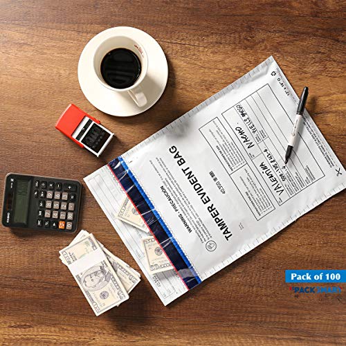 USPACKSMART 12”x16" Opaque Plastic Deposit Bags with Security Tape Tamper Evident - Secure Bank Deposits, Cash Handling, & Currency Transport | Self-Sealing Tape with Hidden Graphics | 100-Pack
