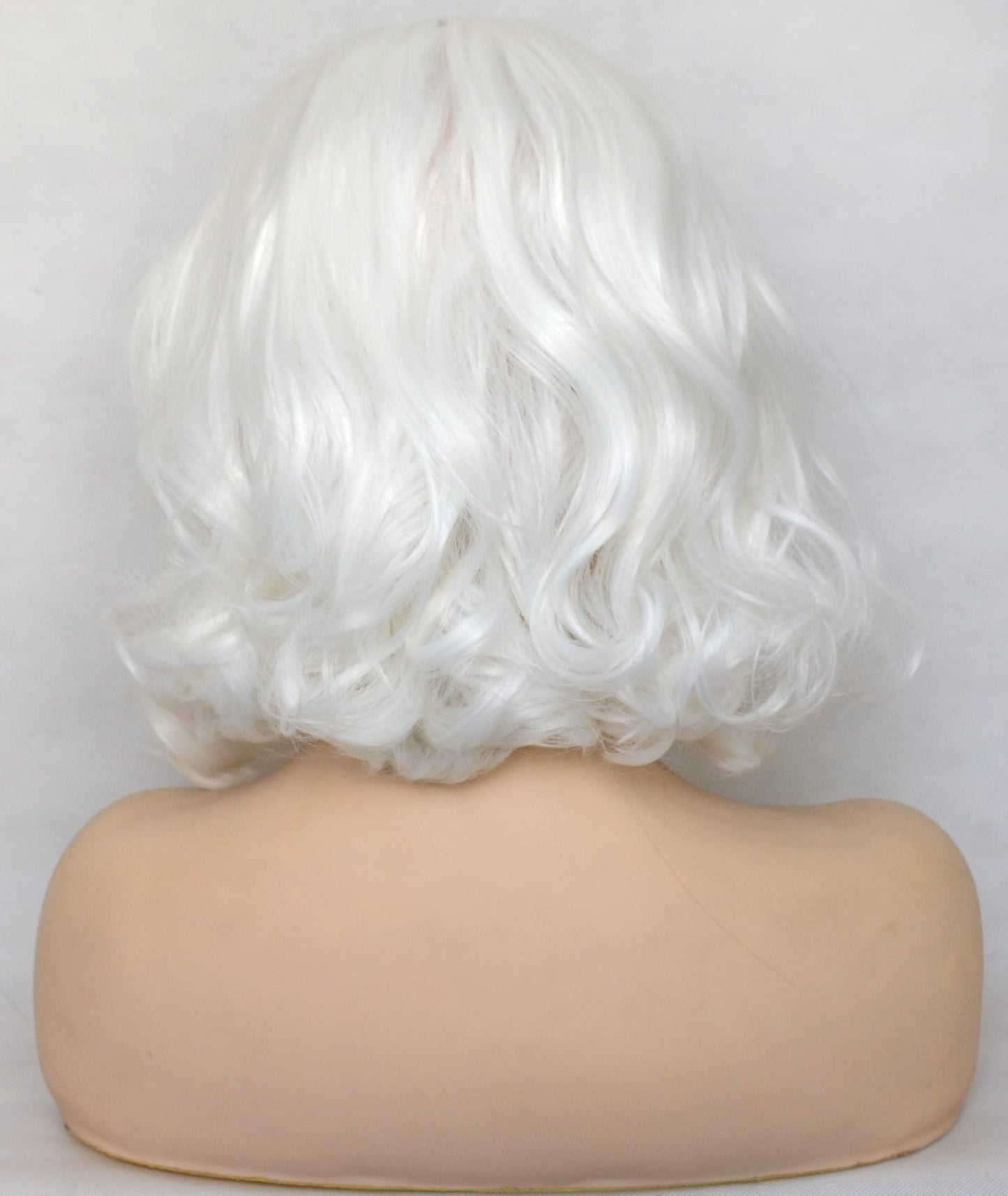 BLUPLE White Lace Front Wig Short Wavy Bob Style Platinum White 1001# Loose Wave Curly Synthetic Hair Side Part Half Hand Tied Replacement Full Wigs 12 Inches for Women Girls