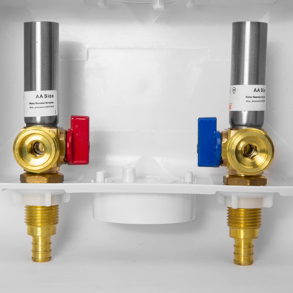 EFIELD Premium Washing Machine (Laundry) Outlet Box, 1/2-inch Pex Crimp Connection, Center Drain With Stainless Steel Water Hammer Arrestor