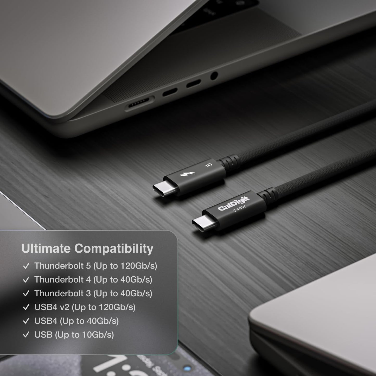 CalDigit Thunderbolt 5 Pro Braided Cable - 120Gbps 240W Power Delivery, Compatible with Thunderbolt 3, 4, USB4 Type C, MacBook Pro, iMac, iPhone 16 Max, Black (1m/3.28ft/39.37 Inches)