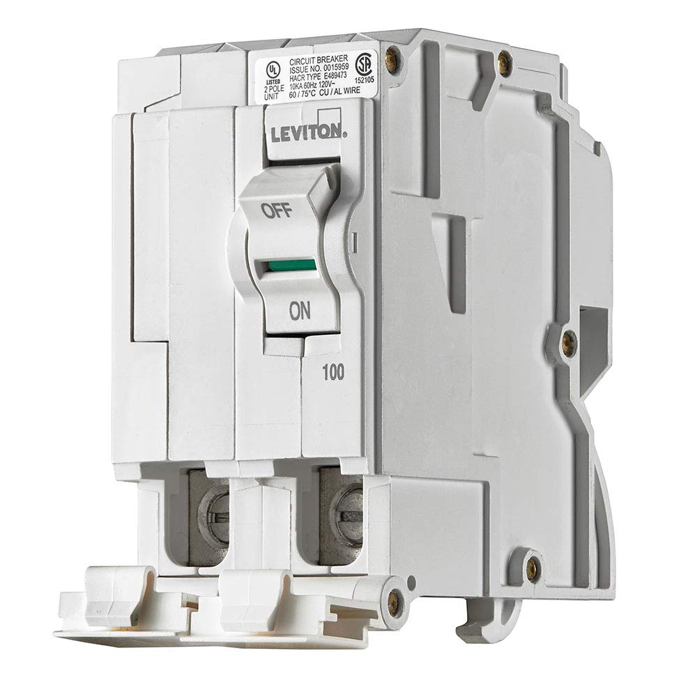 Leviton 100A 2-Pole Plug-On Standard Branch Circuit Breaker, Hydraulic Magnetic, 120/240 VAC, LB200, White