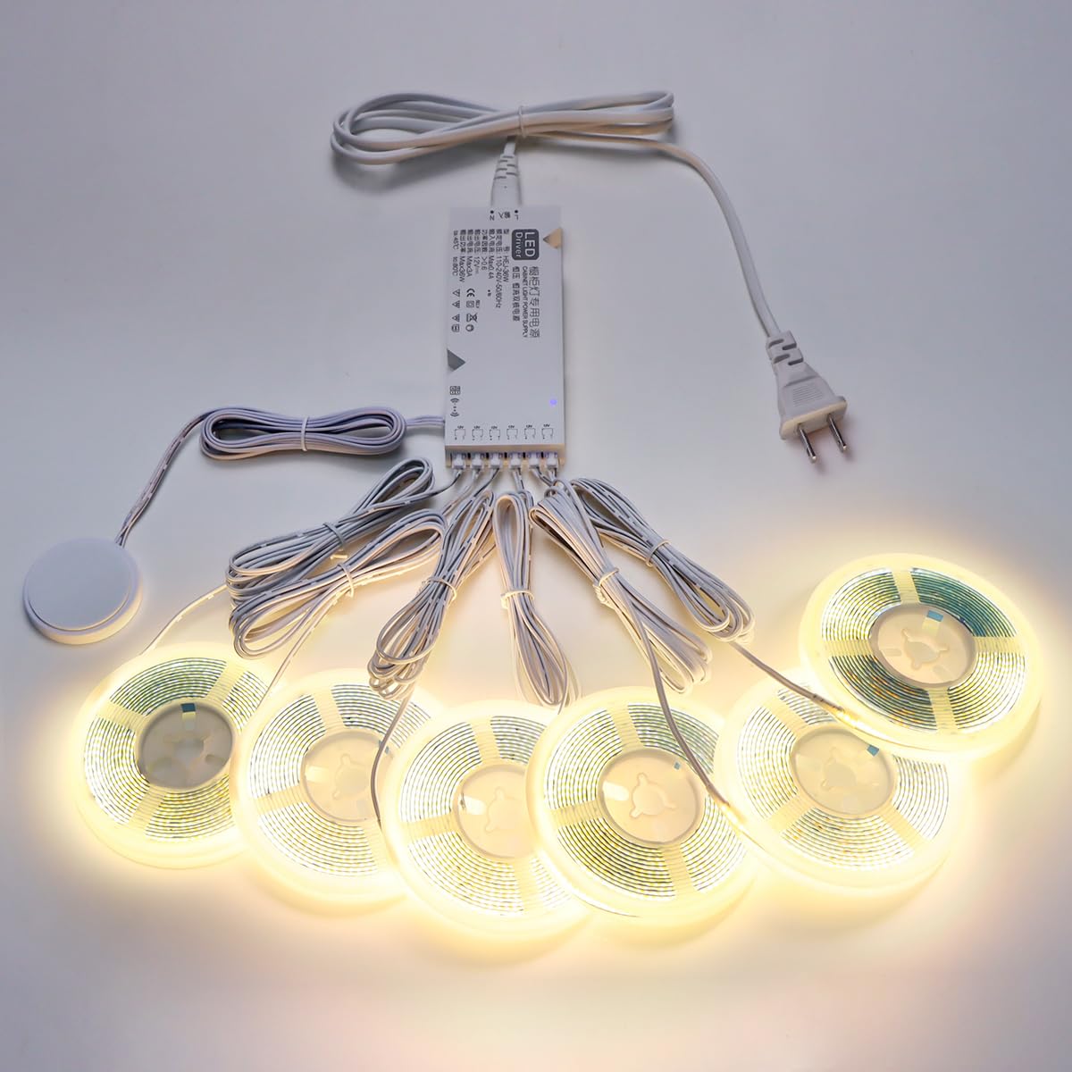 AIMENGTE 12V COB LED Cabinet Lights Strip, 6 x 3.3ft Touch Dimmable 3000K Warm White Lighting for Parallel Wood Slat Wall Panels, Display Cabinets, Wardrobes, Showcases, Shelves