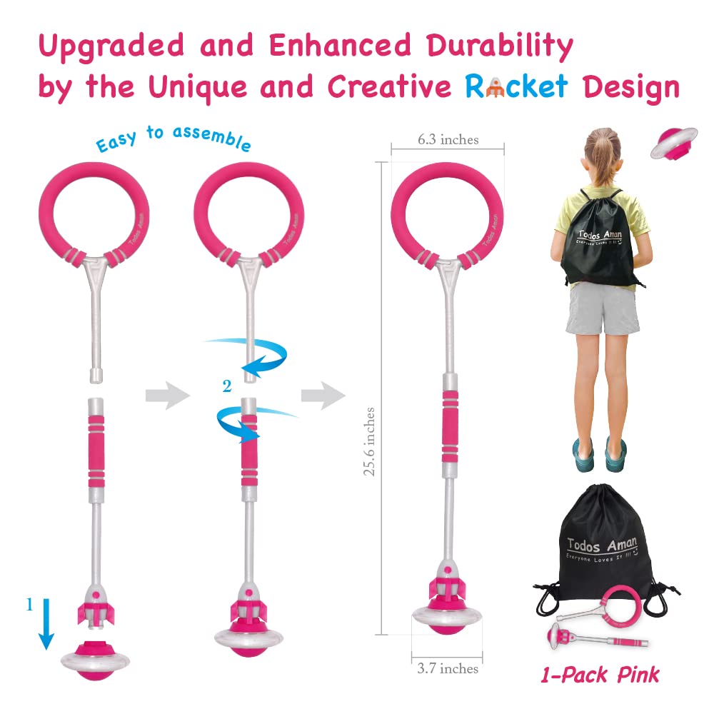 Todos Aman Rocket Flashing LED Ankle Skip Fun Cool Jumping Gift for Ages 5 6 7 8 9 10+ Kids NO Battery Charging Needed Family Exercise Fitness Coordination Balance Extra Energy Burning (Blue & Pink, 2Pk)
