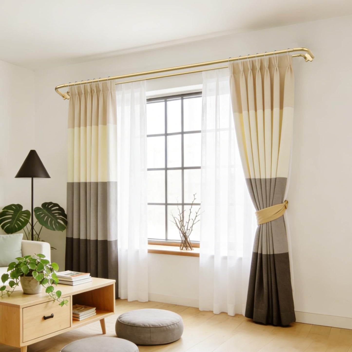 USFOOK 2 Pack Gold Blackout Double Curtain Rods Set, Wrap Around Rods for Windows 32 to 58 Inch, 6/8 Inch Room Darkening Curtain Rod, Metal