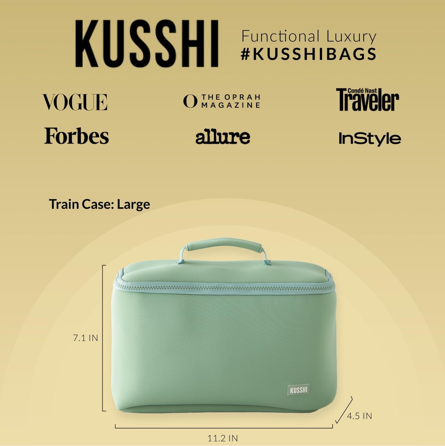 KUSSHI Neoprene Train Case (Large, Sage/Coral Rose)