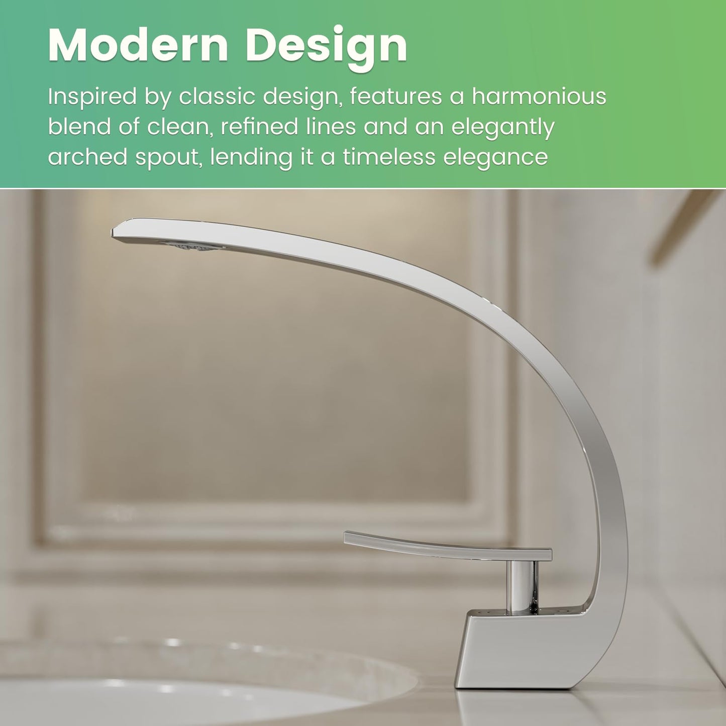 Geobella Bathroom Sink Faucet Modern Single Hole 1-Handle Faucet, Chrome Solid Brass Faucets, Mount Curved Lavatory Faucets Mixer Tap