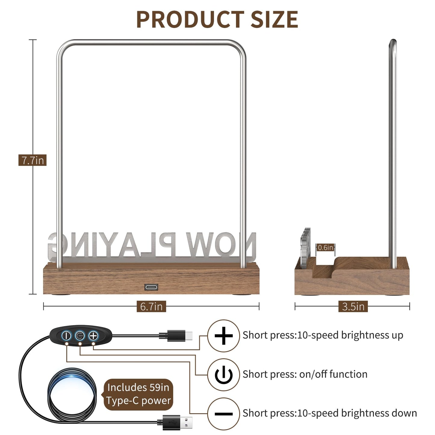 KORRTFID Now Playing Vinyl Record Stand, Vinyl Record Holder, Light Up Vinyl Record Display Stand, Vinyl Record Holder for Albums, Warm White Light with Fingerprint-Proof Acrylic Letters